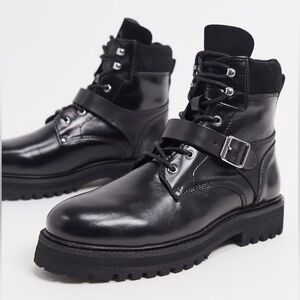 ALLSAINTS Paulina Lace-up Leather Boots Black Size 9 EU 40